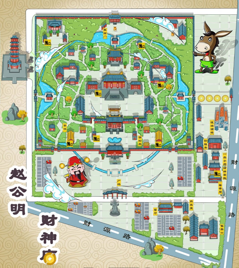红花岗寺庙类手绘地图